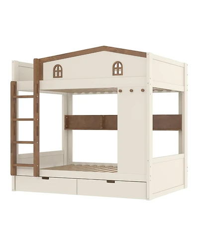 Streamdale Furniture Full over Full Wood Bunk Bed with Storage Drawers and Shelves