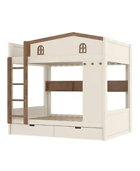 Streamdale Furniture Full over Full Wood Bunk Bed with Storage Drawers and Shelves