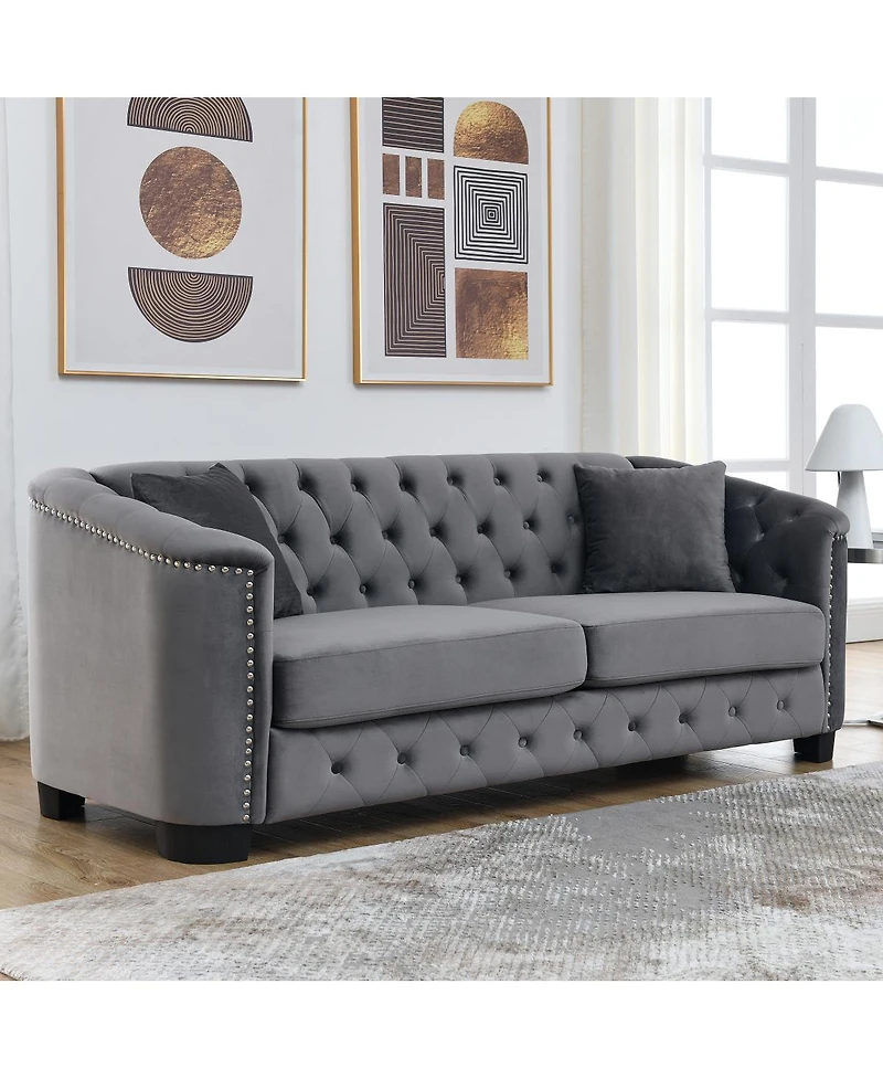 Streamdale Furniture77 inch Modern Chesterfield Velvet Sofa, Tufted