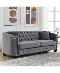 Streamdale Furniture77 inch Modern Chesterfield Velvet Sofa, Tufted