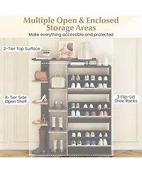Slickblue Modern Shoe Cabinet with 3 Flip Drawers and Open Shelves