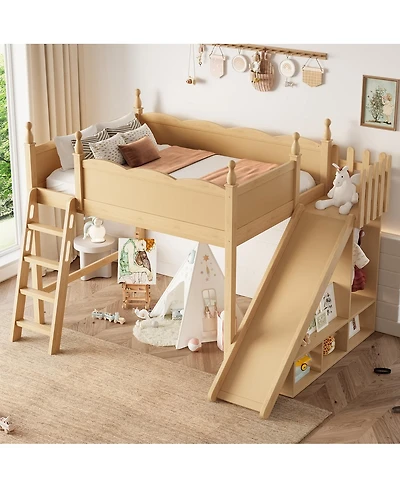 Streamdale Furniture Solid Wood Loft Bed with Storage, Wardrobe, and Slide