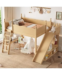 Streamdale Furniture Solid Wood Loft Bed with Storage, Wardrobe, and Slide