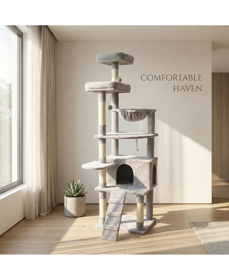 Streamdale Furniture 71" Multi-Level Cat Tree with Hammocks, Cat Cave, and Scratching Posts