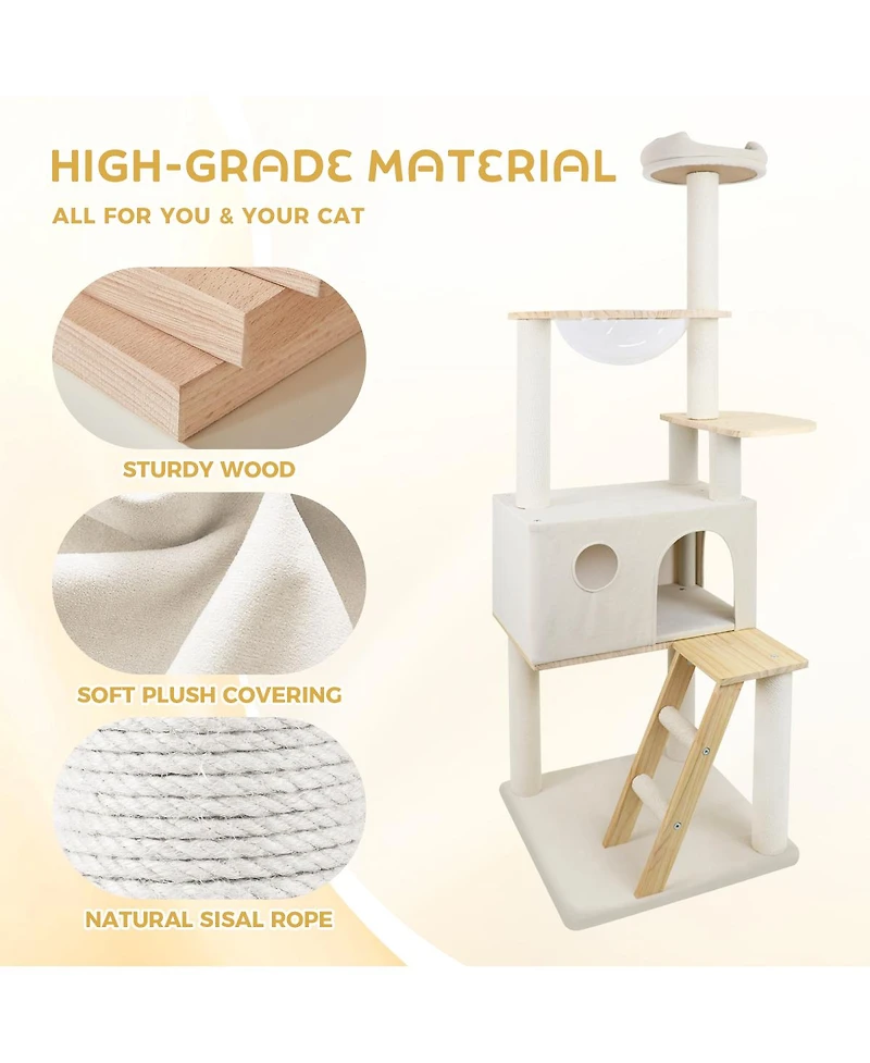 Streamdale Furniture wood cat tree with large condo wood ladder and transparent spacecraft 165cm