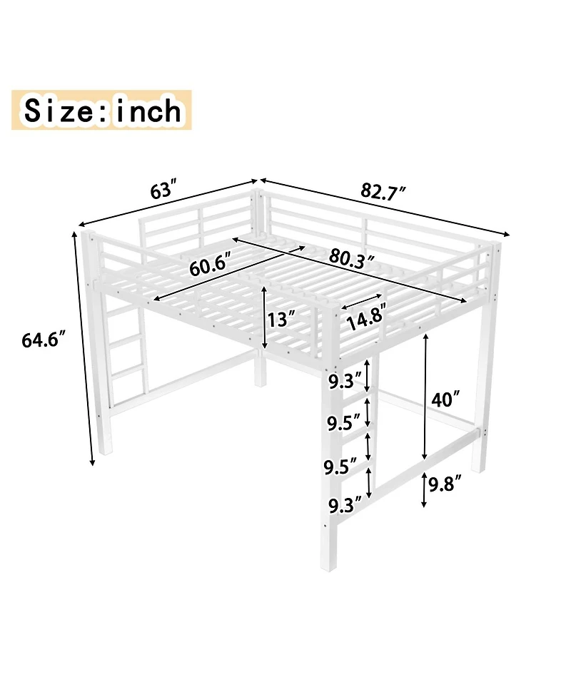 Streamdale Furniture Metal Loft Bed with Ladder and Guardrails