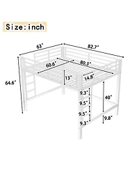 Streamdale Furniture Metal Loft Bed with Ladder and Guardrails