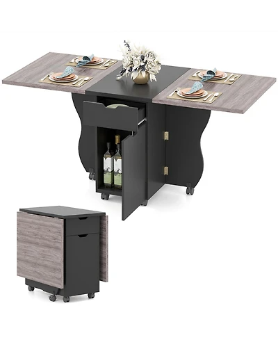 Sugift Three in One Folding Dining Table with Drop Leaf and Wheels