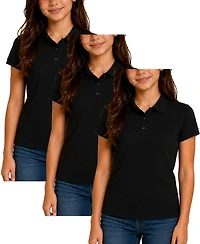 Jump Start Women's Juniors 3-Button Short Sleeve Stretch Pique Polo Shirts School Uniform-3 Pack