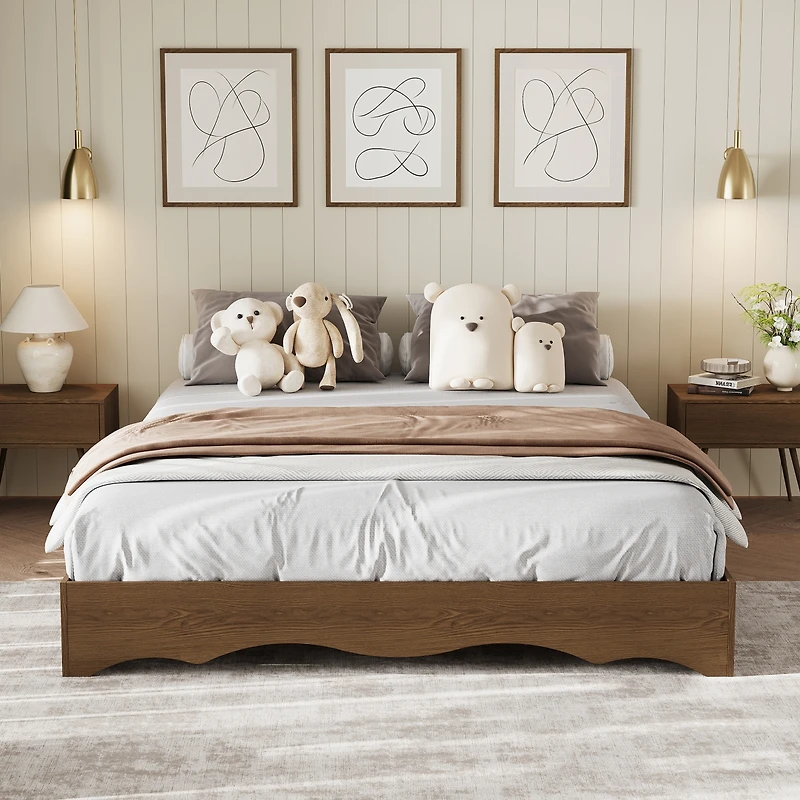 homfan Minimalist Wave Edge Wood Platform Bed Frame – Sturdy and Noise-Free, Easy Assembly, No Box Spring