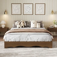 homfan Minimalist Wave Edge Wood Platform Bed Frame – Sturdy and Noise-Free, Easy Assembly, No Box Spring