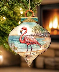 Designocracy Flamingo Charm Christmas Wood Ornament
