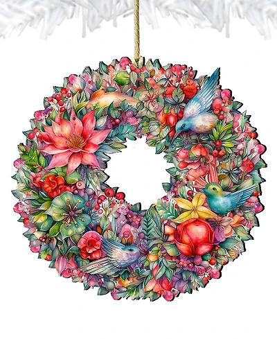 Designocracy Holiday Wooden Ornaments Summer Blooms Wreath Home Decor G. DeBrekht