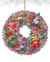 Designocracy Holiday Wooden Ornaments Summer Blooms Wreath Home Decor G. DeBrekht