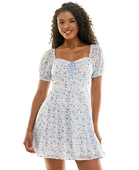 Kingston Grey Juniors' Sweetheart-Neck Puff-Sleeve Mini Dress