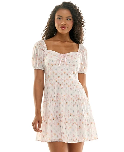Kingston Grey Juniors' Sweetheart-Neck Puff-Sleeve Mini Dress