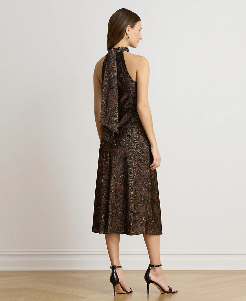 Lauren Ralph Women's Paisley Tie-Neck Halter Cocktail Dress