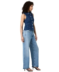 French Connection Women's Delancey Denim Button Peplum Top