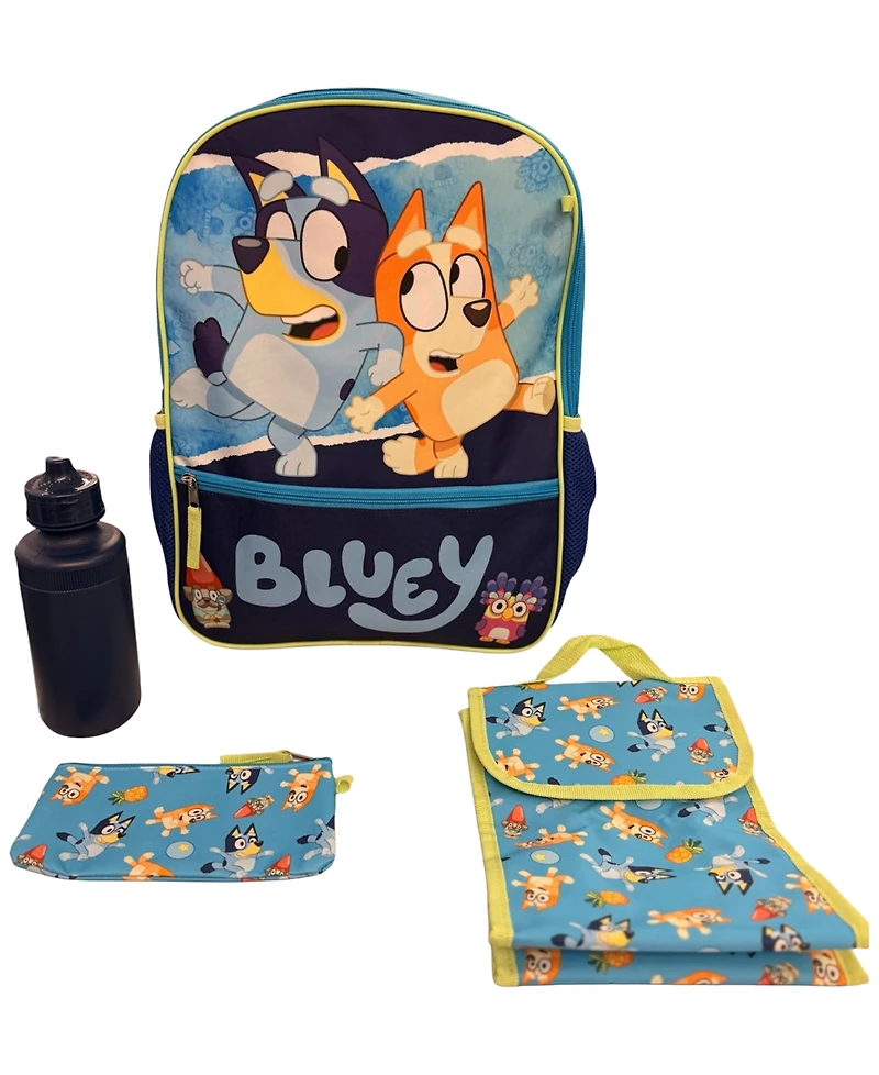 Accessory Innovations Bluey and Bingo Backpack, Lunch Bag, Water Bottle, Zip Case and Carabiner, 5-Piece Set