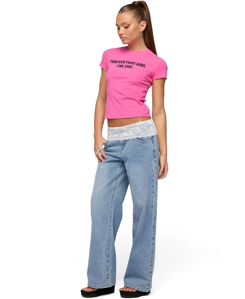 Edikted Women's Lacey Foldover Low Rise Baggy Jeans