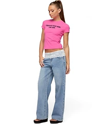 Edikted Women's Lacey Foldover Low Rise Baggy Jeans