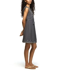 Lucky Brand Women's Embroidered Yoke Notch Neck Mini Dress