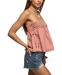Lucky Brand Women's Beaded Yoke Swing Square Neck Tank Top
