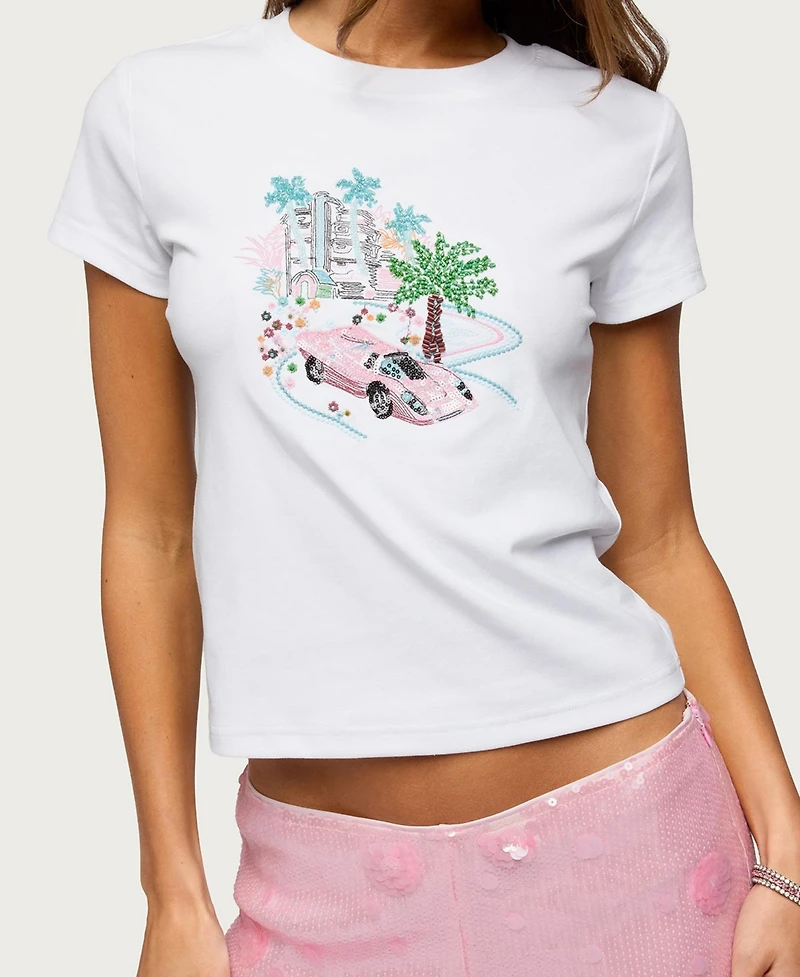 Edikted Women's City Angel Beaded Baby T Shirt