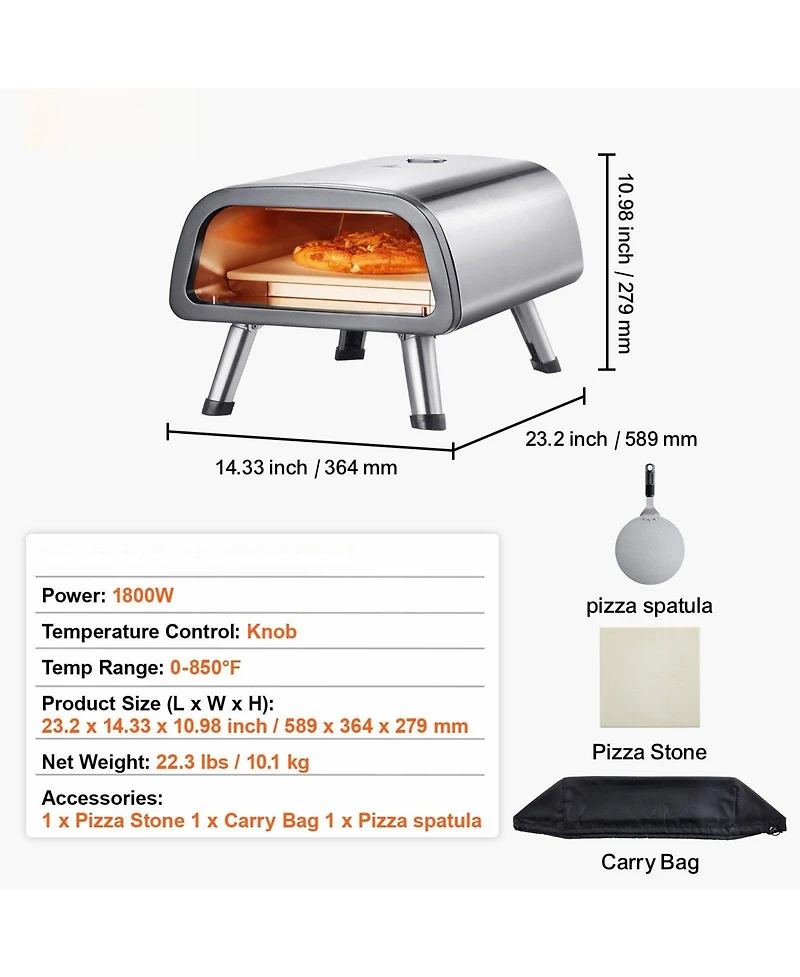 Cozito Countertop Electric Pizza Oven, 12 in Stainless Steel Pizza Maker with Stone and Spatula