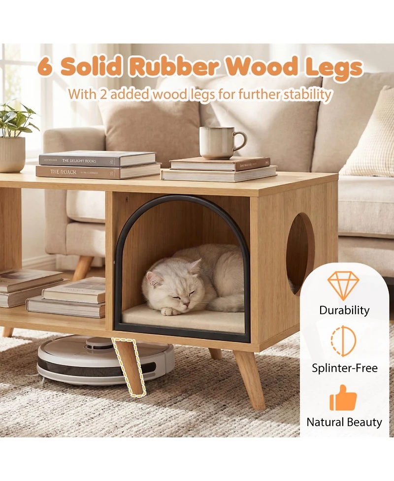 Cozito 40 inch Coffee Table Cat House 2-in-1 with Open Storage Shelf, Coffee