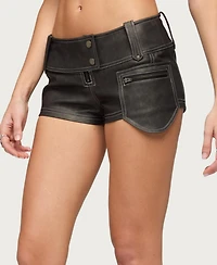 Edikted Women's Dolly Faux Leather Micro Cargo Shorts