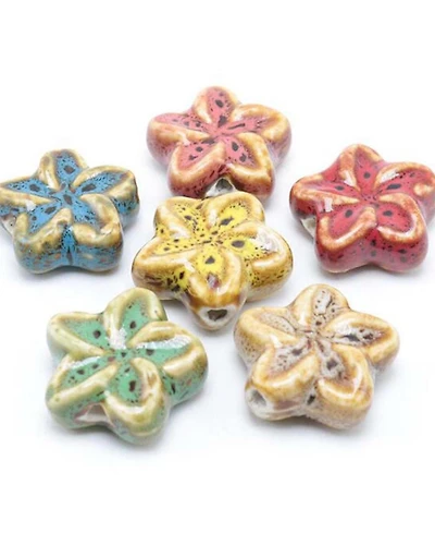 Sevorley 24Piece Set Ceramic Flower-Shaped Loose Beads for Diy Jewelry
