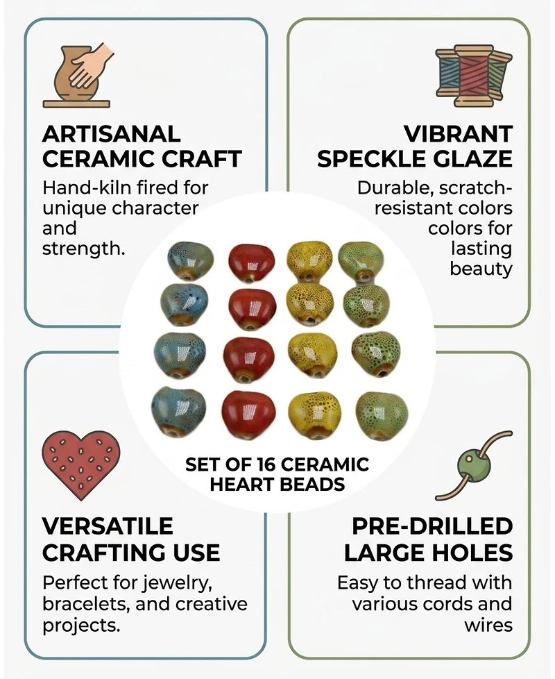 Sevorley 50Piece Set Ceramic Heart-Shaped Loose Beads for Diy Jewelry