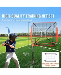 Sevorley 5x5 ft Portable Baseball Softball Practice Net with Strike Zone and