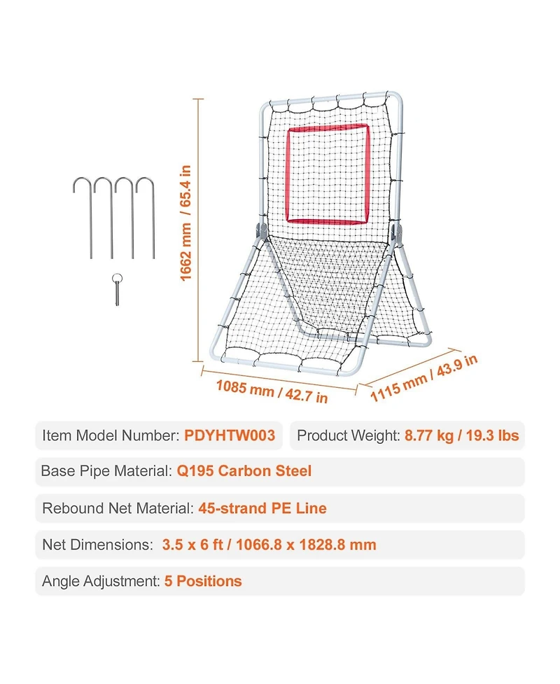 Sevorley Baseball Softball Rebounder Net, 3.5x6 ft Pitchback with 5 Adjustable