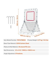 Sevorley Baseball Softball Rebounder Net, 3.5x6 ft Pitchback with 5 Adjustable