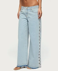 Edikted Women's Crochet Panel Low Rise Wide Leg Jeans
