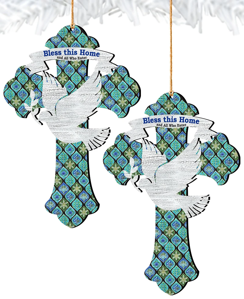 Designocracy Blessings Cross Holiday Ornaments, Set of 2