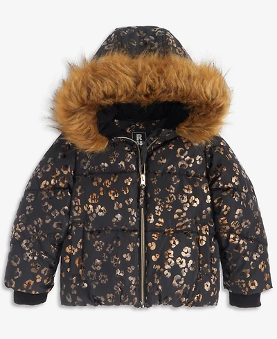 S Rothschild & Co Toddler Girls' 2T-6X Leopard Foil Puffer Coat With Faux-Fur Trim