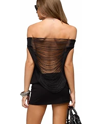 Edikted Women's Fringed Back Off Shoulder Mini Dress
