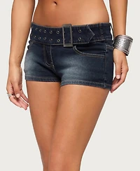 Edikted Women's Kelce Belt Stretchy Denim Micro Shorts