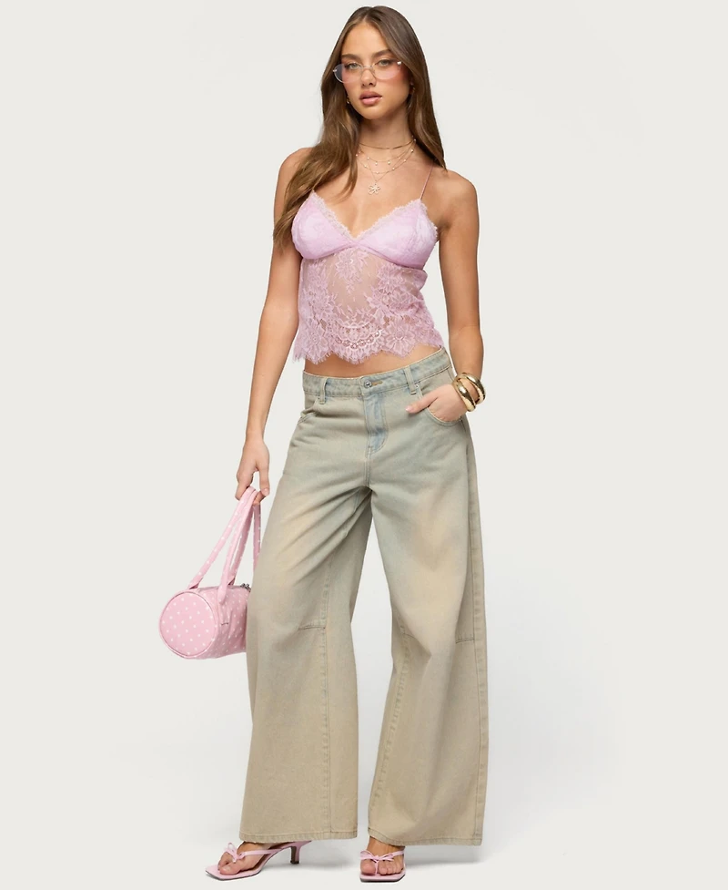 Edikted Women's Ottilie Lace and Satin Effect Top