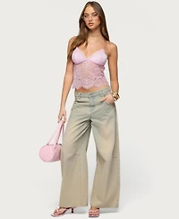 Edikted Women's Ottilie Lace and Satin Effect Top