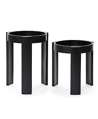 LuxenHome Black Nesting Side Tables Set of 2, Round Mdf End Tables for Living Room, Painted Finish