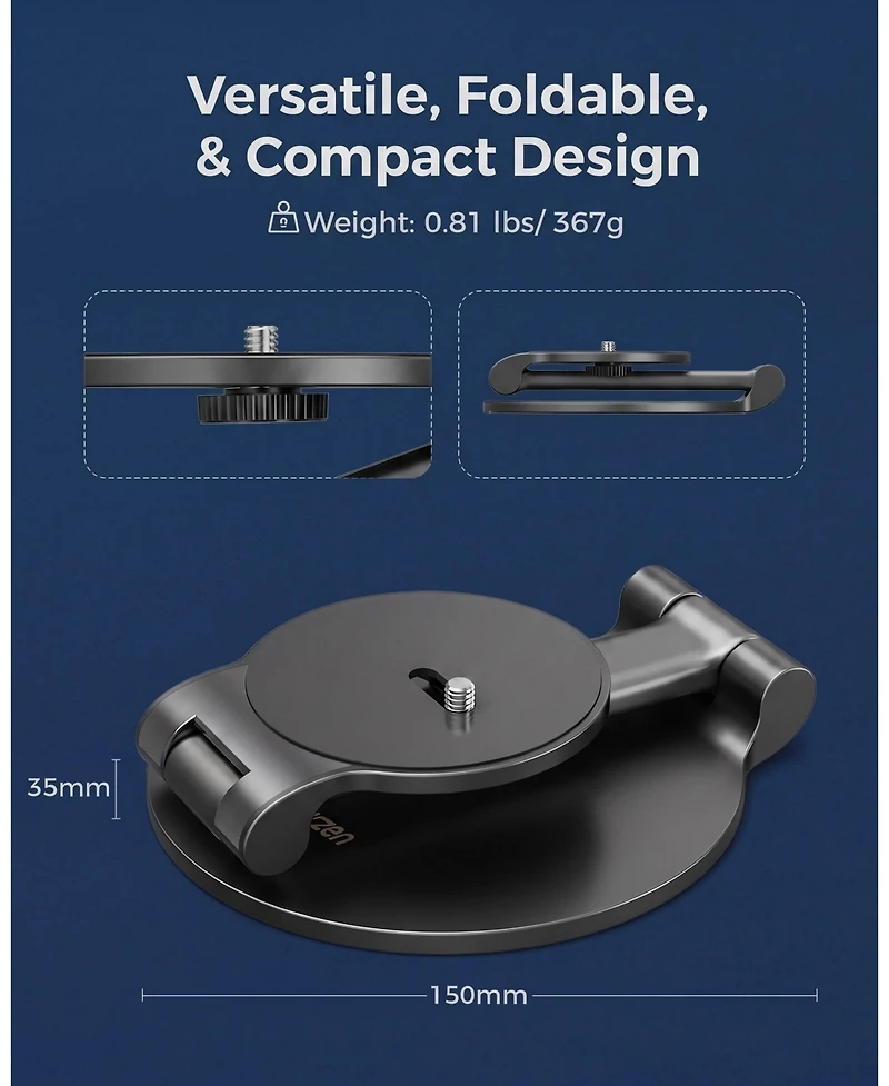 Aurzen Mini Foldable Projector Stand, 180degree(s) Rotation, 1/4-Inch Screw, Ultra-Compact Design, Compatible with Most Projectors (Stand Only)