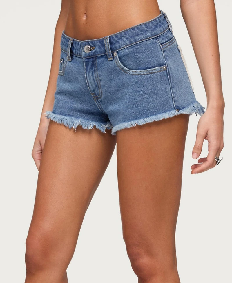 Edikted Women's Crochet Pockets Low Rise Denim Micro Shorts