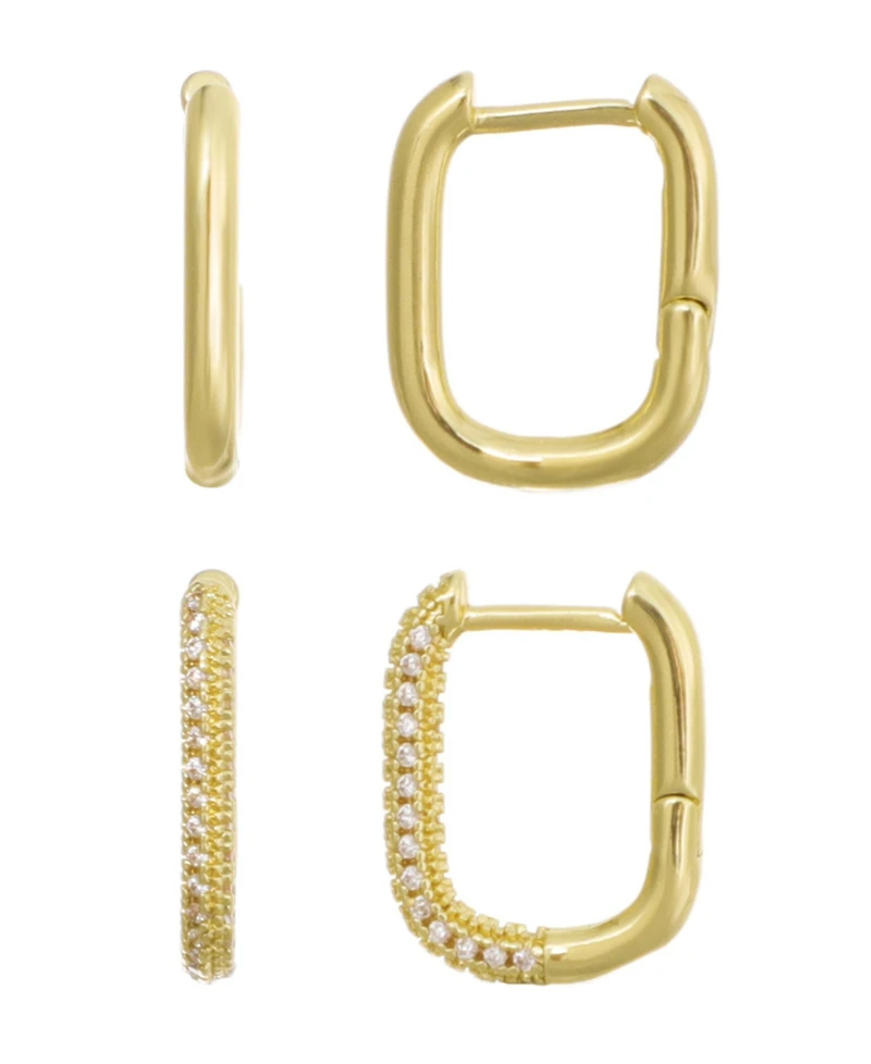 Adornia Gold Cubic Zirconia Rectangle Huggie Earrings 2-Piece Set