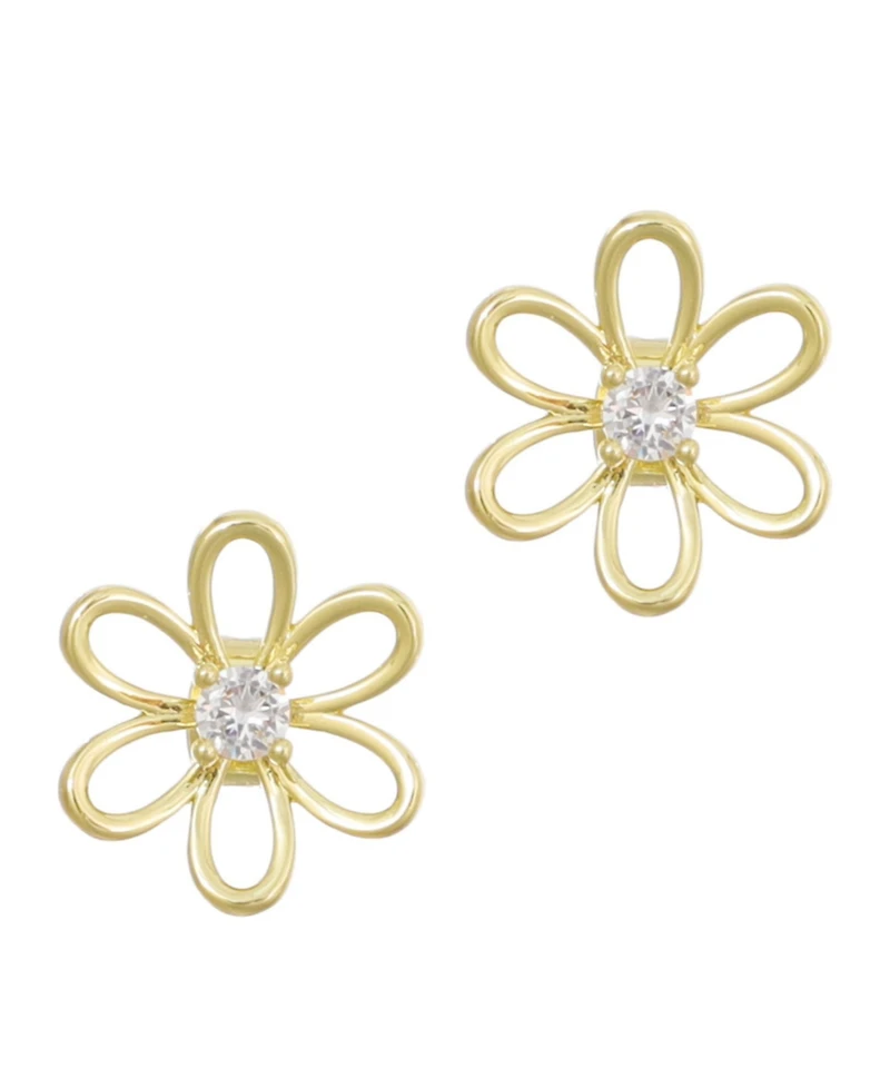 Adornia Gold Cubic Zirconia Flower Outline Stud Earrings