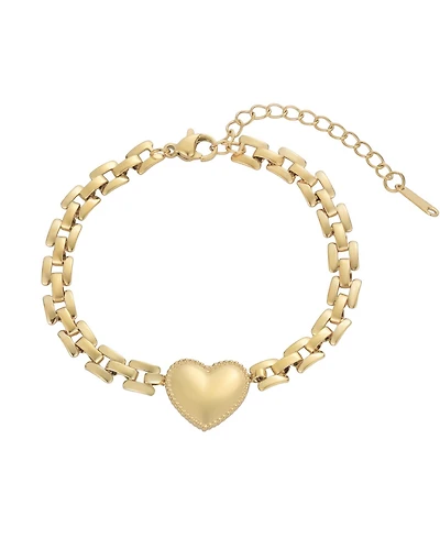 Adornia Tarnish Resistant Gold Heart Grid Chain Bracelet
