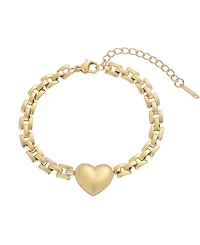 Adornia Tarnish Resistant Gold Heart Grid Chain Bracelet